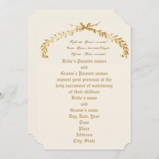 金ゴールドリーフアーチ結婚式招待状 招待状 (正面/裏面)
