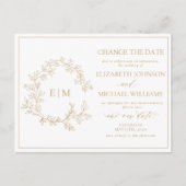 金ゴールドリーフィクレストモノグラム日付の変更 インビテーションポストカード (正面)