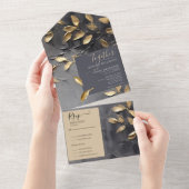 金ゴールドリーフインパストノワール オールインワン招待状 (貼ってはがせる)
