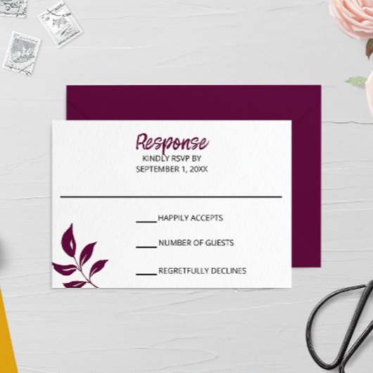 金ゴールドリーフウェディングRSVPカード 出欠カード