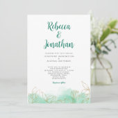 金ゴールドリーフエメラルドウォーターカラー結婚式招待状 招待状 (スタンド正面)