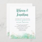 金ゴールドリーフエメラルドバジェット結婚式招待状 (正面/裏面)