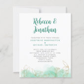 金ゴールドリーフエメラルドバジェット結婚式招待状 (正面)