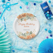 金ゴールドリーフオレンジ牡丹素朴フローラ誕生日 ペーパープレート (パーティー)