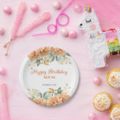 金ゴールドリーフオレンジ牡丹素朴フローラ誕生日 ペーパープレート (パーティー)