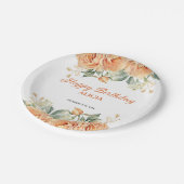 金ゴールドリーフオレンジ牡丹素朴フローラ誕生日 ペーパープレート (アングル)