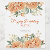 金ゴールドリーフオレンジ牡丹素朴フローラ誕生日 ワインラベル (シングルラベル)