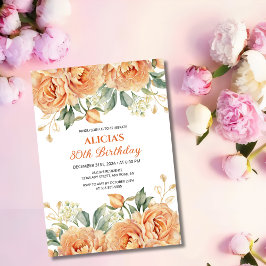 金ゴールドリーフオレンジ牡丹素朴フローラ誕生日 招待状