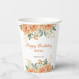 金ゴールドリーフオレンジ牡丹素朴フローラ誕生日 紙コップ