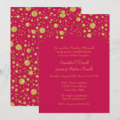 金ゴールドリーフグリッター紙吹雪ドットブライダルシャワー 招待状 (正面/裏面)