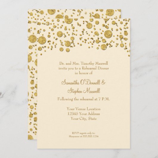 金ゴールドリーフグリッター紙吹雪ドットリハエレガントーサル 招待状 (正面/裏面)