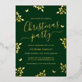 金ゴールドリーフグリーン企業のクリスマスパーティー 箔招待状 (正面)