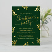 金ゴールドリーフグリーン企業のクリスマスパーティー 箔招待状 (立ち正面)