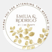 金ゴールドリーフスペインのボーダサンキュー結婚式の引き出物クラ ラウンドシール (正面)