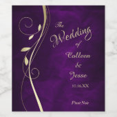 金ゴールドリーフスワールパープル結婚のワインラベル ワインラベル (シングルラベル)