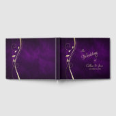金ゴールドリーフスワール深いパープル結婚ズゲストブック ゲストブック (全面)