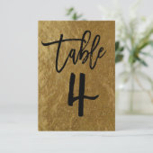 金ゴールドリーフフォイルモダンスクリプトテーブル番号4 招待状 (スタンド正面)