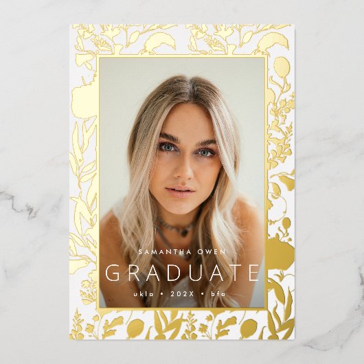 金ゴールドリーフフォイル押しワイルドフラワーグラード発表 箔招待状 (正面)