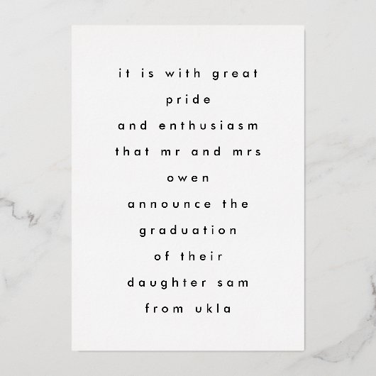 金ゴールドリーフフォイル押しワイルドフラワーグラード発表 箔招待状 (裏面)