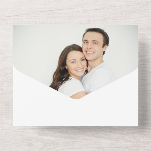 金ゴールドリーフブルー写真テンプレートオールインワン結婚ズ オールインワン招待状 (裏面)