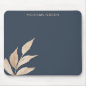 金ゴールドリーフミニマリストダークブルーモノグラムマウスパッド マウスパッド (正面)