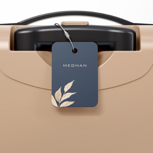 金ゴールドリーフミニマリストモノグラムネイビーブルー ラゲッジタグ