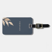 金ゴールドリーフミニマリストモノグラムネイビーブルー ラゲッジタグ (正面横)