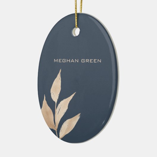 金ゴールドリーフミニマル海軍青色大学院モノグラム セラミックオーナメント (左)
