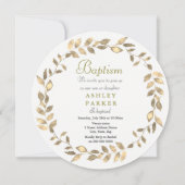 金ゴールドリーフモダンリースボーイガールバプティスマ招待状 招待状 (正面)