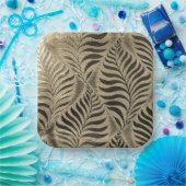 金ゴールドリーフモチーフ正方形 ペーパープレート (パーティー)