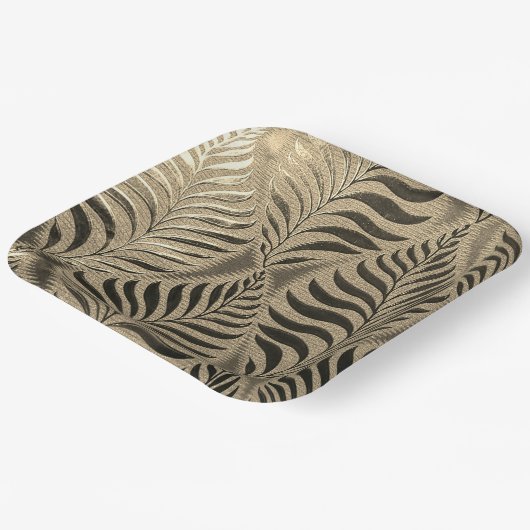 金ゴールドリーフモチーフ正方形 ペーパープレート (傾斜あり)