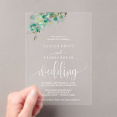 金ゴールドリーフユーカリのアクリル結婚式の招待 アクリル招待状 (インサイチュ (ポータブル))