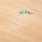 金ゴールドリーフユーカリのアクリル結婚式の招待 アクリル招待状 (レイダウン)