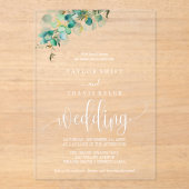 金ゴールドリーフユーカリのアクリル結婚式の招待 アクリル招待状 (正面)