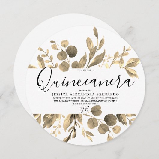 金ゴールドリーフリースキンセアニェラ15thバースデーパーティー 招待状 (正面/裏面)