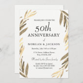 金ゴールドリーフリース50周年結婚招待状 招待状 (正面/裏面)