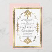 金ゴールドリーフルックアールデコ新しい結婚式招待状 招待状 (正面/裏面)