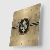 金ゴールドリーフルック（紋章の）フラ・ダ・リフェイクヴィンテージ宝石 スクエア壁時計 (傾斜)