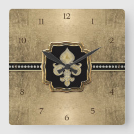 金ゴールドリーフルック（紋章の）フラ・ダ・リフェイクヴィンテージ宝石 スクエア壁時計