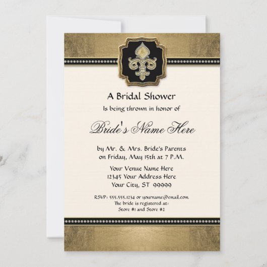 金ゴールドリーフルック(紋章の)フラ・ダ・リフェイクヴィンテージ宝石 招待状 (裏面)