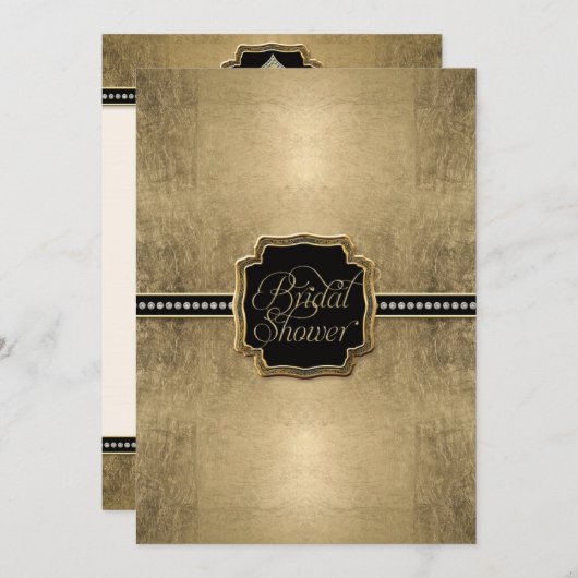 金ゴールドリーフルック(紋章の)フラ・ダ・リフェイクヴィンテージ宝石 招待状 (正面/裏面)