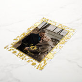 金ゴールドリーフワイルドフラワー50th結婚のアニバーサリーフォイル 箔招待状 (回転した状態)