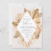 金ゴールドリーフ乾燥パンパスグラスブライダルシャワー 招待状 (正面)