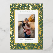 金ゴールドリーフ押し緑の白フローラ枠 |写真 箔シーズンカード (正面)