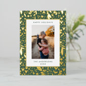 金ゴールドリーフ押し緑の白フローラ枠 |写真 箔シーズンカード (立ち正面)