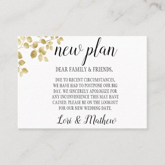 金ゴールドリーフ日付アナウンスカードの変更 名刺 (正面)