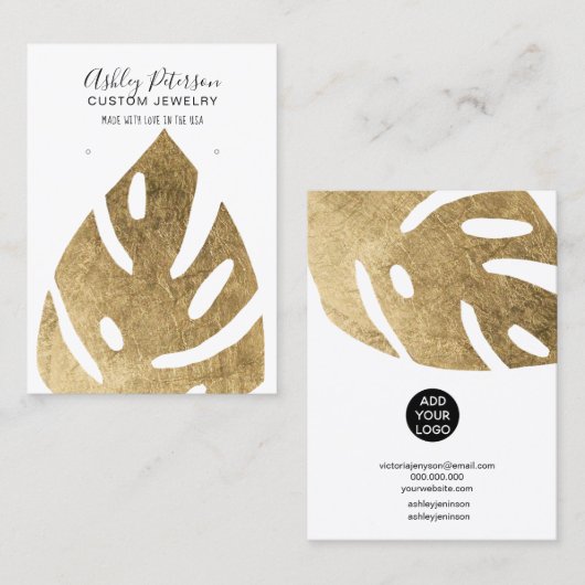 金ゴールドリーフ熱帯ジュエリーイヤリングディスプレイ 名刺 (正面/裏面)