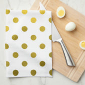 金ゴールドリーフ金フェイク属箔小水玉模様白 キッチンタオル (四つ折り)