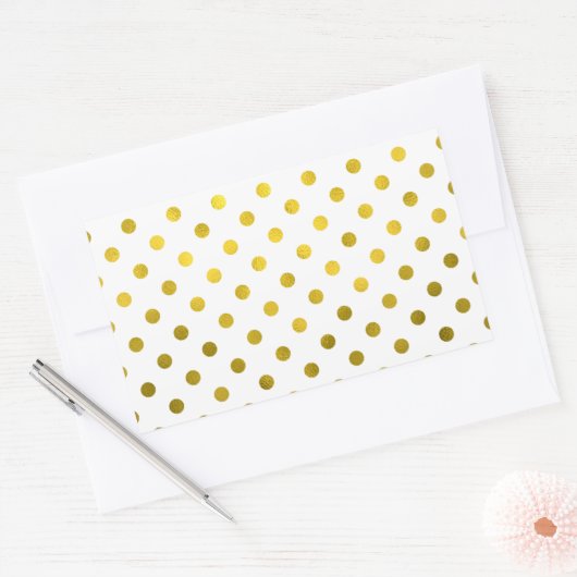 金ゴールドリーフ金フェイク属箔小水玉模様白 長方形シール (封筒)