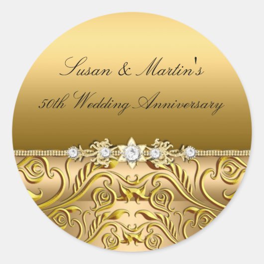 金ゴールドリーフ50結婚周年記念ステッカー ラウンドシール (正面)